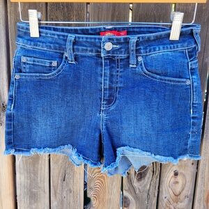 Dickies Blue Jean Shorts Frayed Hem Size 16